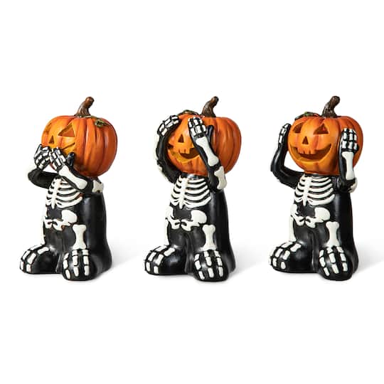 Glitzhome 5.75" Resin Skeleton Pumpkin Table Decor Tabletop Decor, One Size, Black